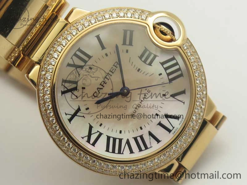 Ballon Bleu 36mm RG V6F 1:1 Best Edition Pink MOP Dial Crystal Bezel on RG Bracelet SEIKO NH05A