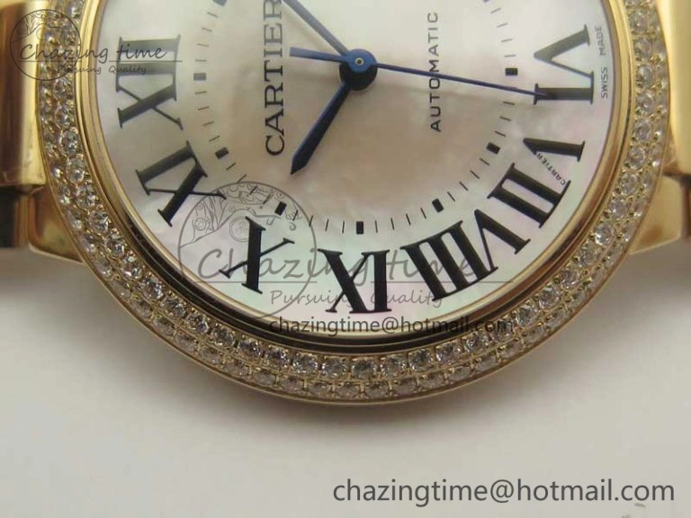 Ballon Bleu 36mm RG V6F 1:1 Best Edition Pink MOP Dial Crystal Bezel on RG Bracelet SEIKO NH05A