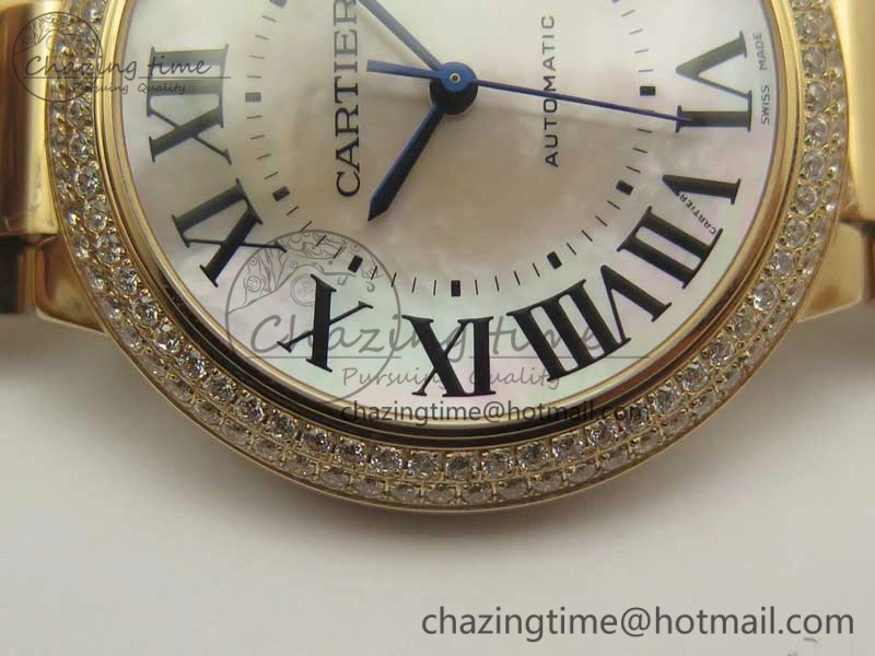 Ballon Bleu 36mm RG V6F 1:1 Best Edition Pink MOP Dial Crystal Bezel on RG Bracelet SEIKO NH05A
