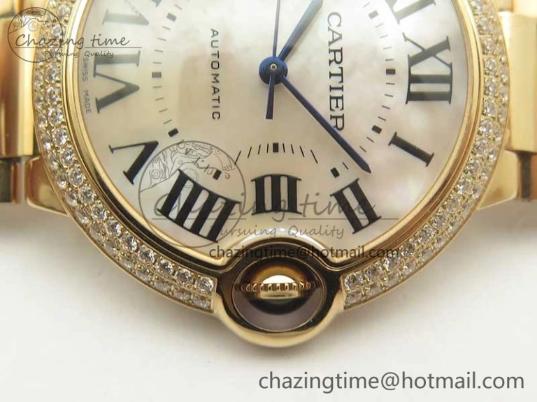 Ballon Bleu 36mm RG V6F 1:1 Best Edition Pink MOP Dial Crystal Bezel on RG Bracelet SEIKO NH05A