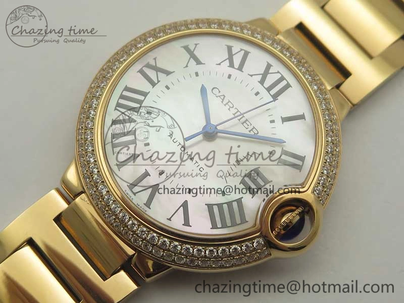 Ballon Bleu 36mm RG V6F 1:1 Best Edition Pink MOP Dial Crystal Bezel on RG Bracelet SEIKO NH05A