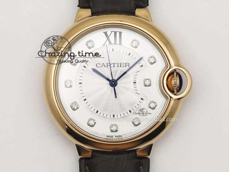 Ballon Bleu 36mm RG V6F White Textured Dial on Dark Brown Leather Strap SEIKO NH05A