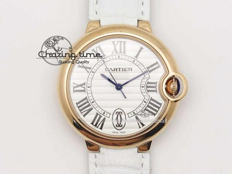 Ballon Bleu 36mm RG V6F White Textured Dial on White Leather Strap SEIKO NH05A