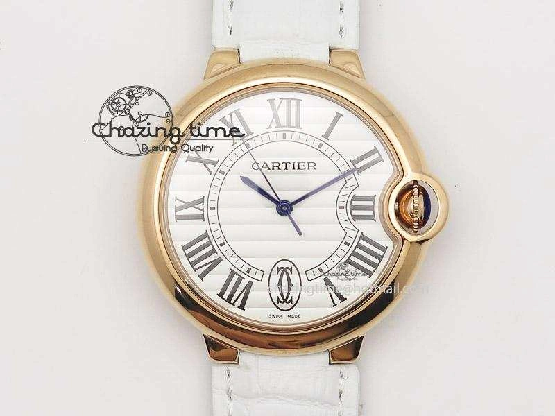 Ballon Bleu 36mm RG V6F White Textured Dial on White Leather Strap SEIKO NH05A