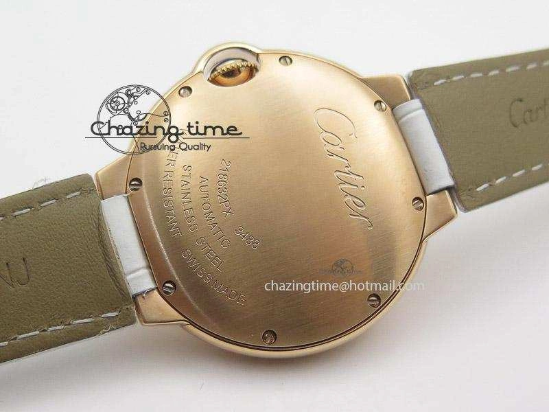 Ballon Bleu 36mm RG V6F White Textured Dial on White Leather Strap SEIKO NH05A