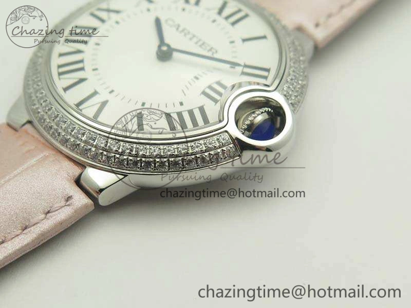 Ballon Bleu 36mm SS V6F 1:1 Best Edition White Dial Diamond Bezel On Leather Strap Quartz