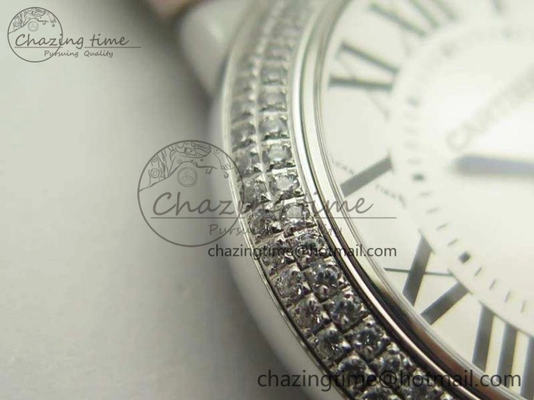 Ballon Bleu 36mm SS V6F 1:1 Best Edition White Dial Diamond Bezel On Leather Strap Quartz