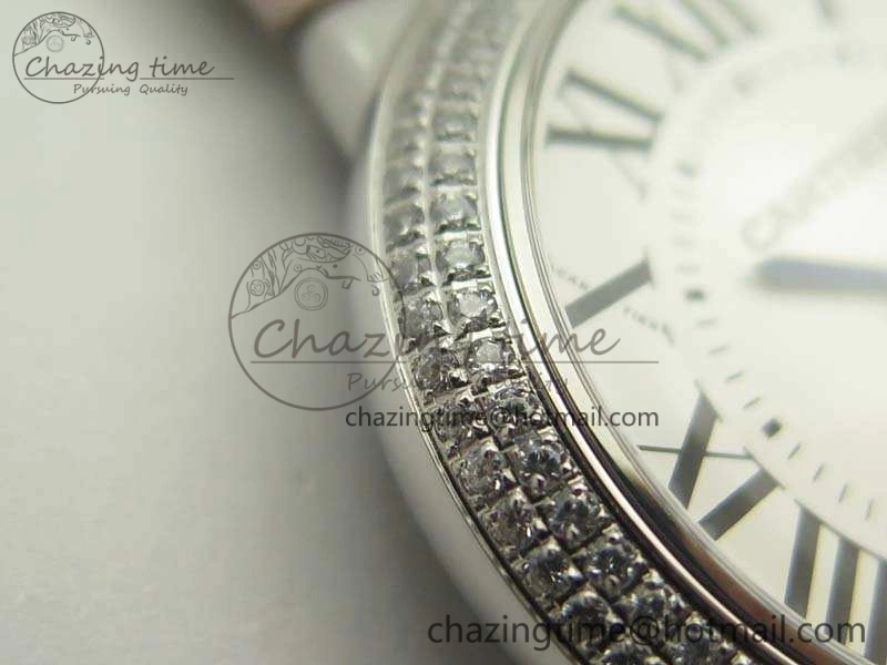 Ballon Bleu 36mm SS V6F 1:1 Best Edition White Dial Diamond Bezel On Leather Strap Quartz