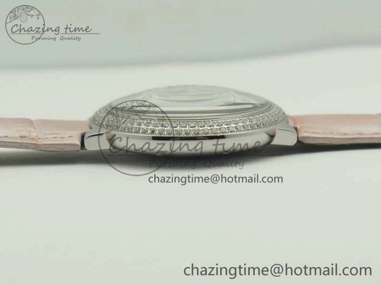 Ballon Bleu 36mm SS V6F 1:1 Best Edition White Dial Diamond Bezel On Leather Strap Quartz