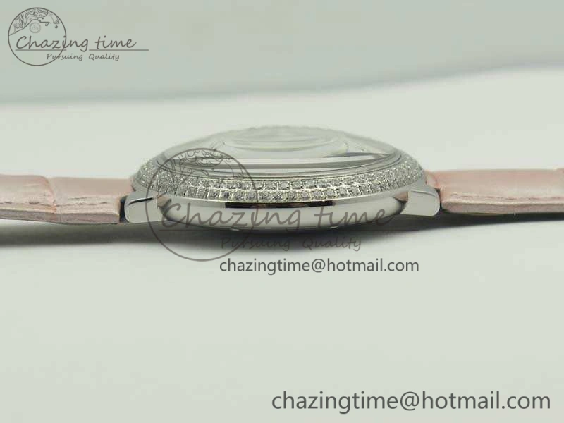 Ballon Bleu 36mm SS V6F 1:1 Best Edition White Dial Diamond Bezel On Leather Strap Quartz