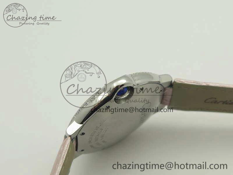 Ballon Bleu 36mm SS V6F 1:1 Best Edition White Dial Diamond Bezel On Leather Strap Quartz