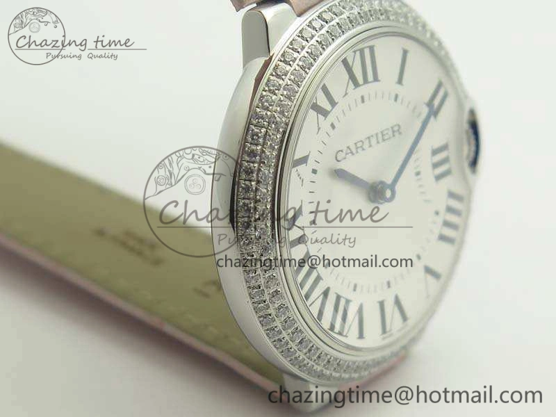 Ballon Bleu 36mm SS V6F 1:1 Best Edition White Dial Diamond Bezel On Leather Strap Quartz