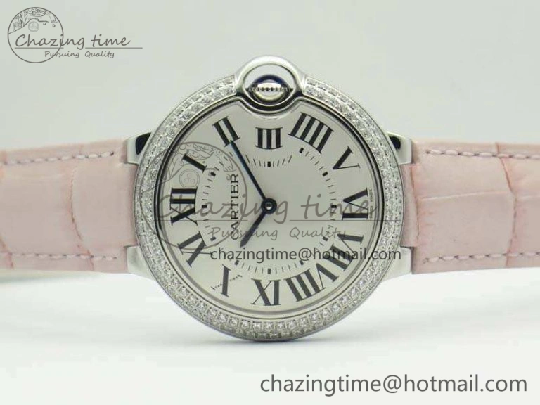 Ballon Bleu 36mm SS V6F 1:1 Best Edition White Dial Diamond Bezel On Leather Strap Quartz
