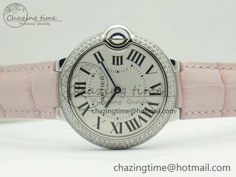 Ballon Bleu 36mm SS V6F 1:1 Best Edition White Dial Diamond Bezel On Leather Strap Quartz