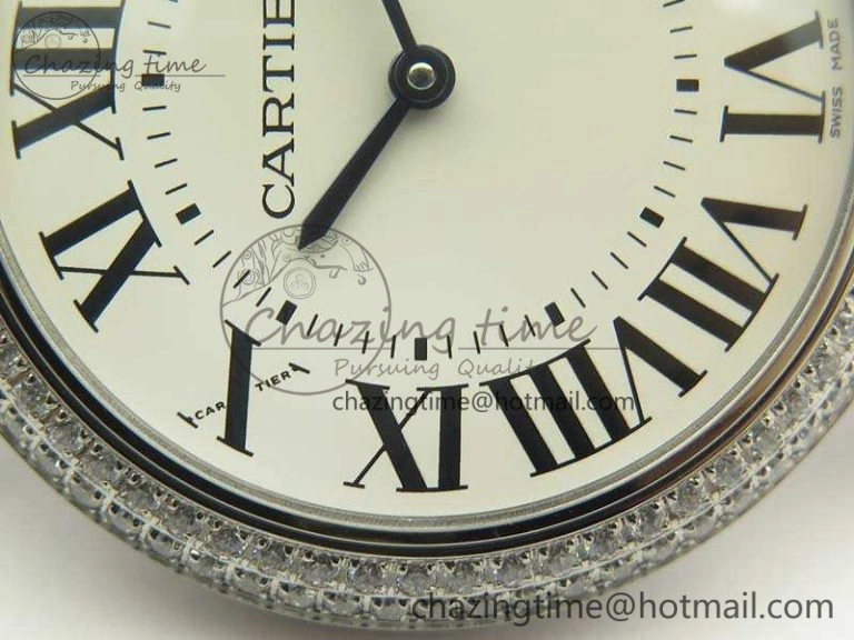 Ballon Bleu 36mm SS V6F 1:1 Best Edition White Dial Diamond Bezel On Leather Strap Quartz