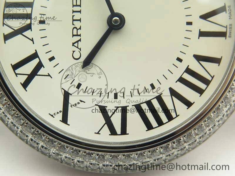Ballon Bleu 36mm SS V6F 1:1 Best Edition White Dial Diamond Bezel On Leather Strap Quartz