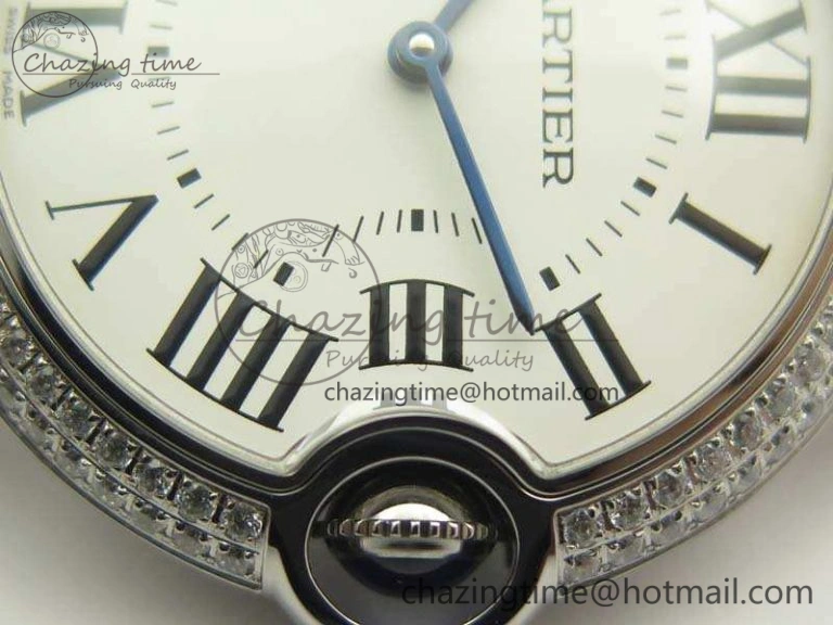 Ballon Bleu 36mm SS V6F 1:1 Best Edition White Dial Diamond Bezel On Leather Strap Quartz
