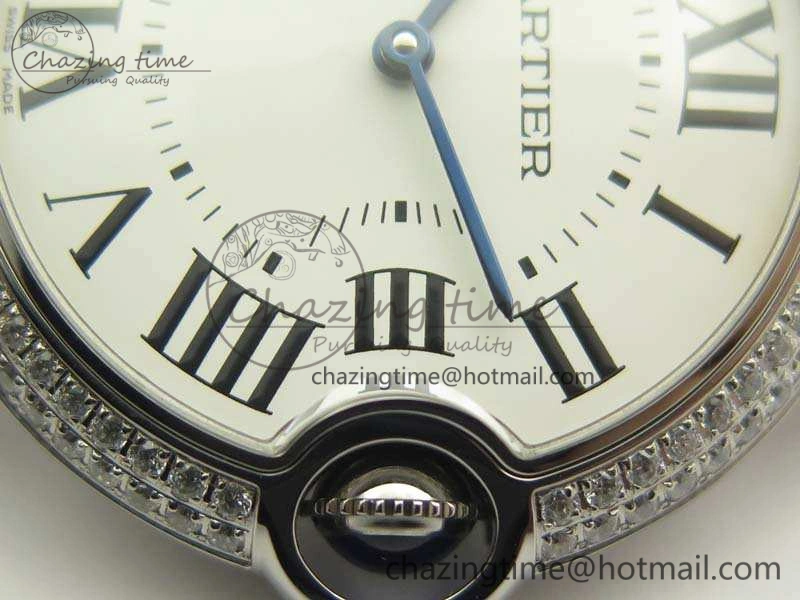 Ballon Bleu 36mm SS V6F 1:1 Best Edition White Dial Diamond Bezel On Leather Strap Quartz