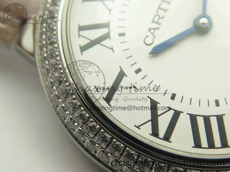 Ballon Bleu 36mm SS V6F 1:1 Best Edition White Dial Diamond Bezel On Leather Strap Quartz