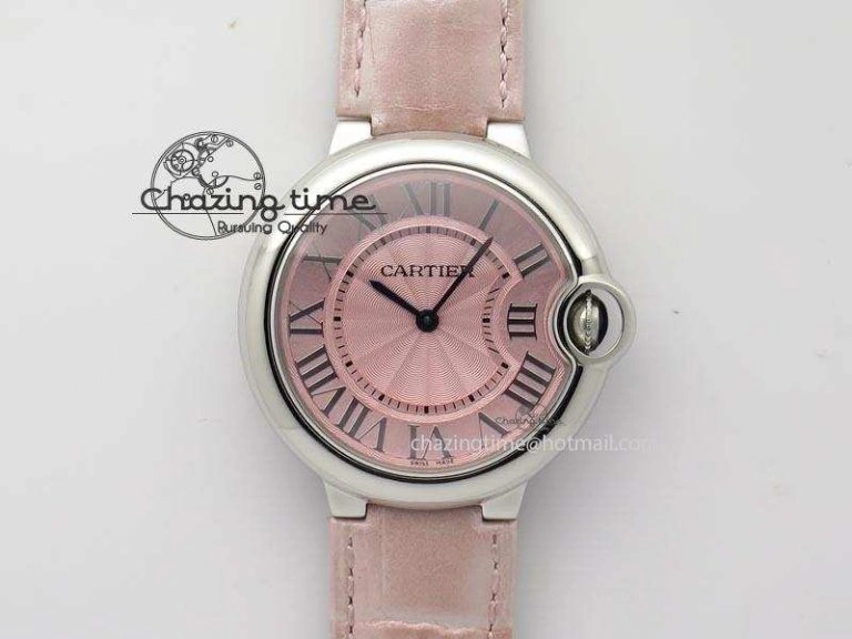Ballon Bleu 36mm SS V6F Best Edition Pink Textured Dial On Pink Leather Strap Ronda Quartz