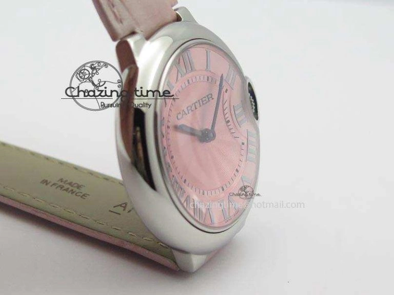 Ballon Bleu 36mm SS V6F Best Edition Pink Textured Dial On Pink Leather Strap Ronda Quartz