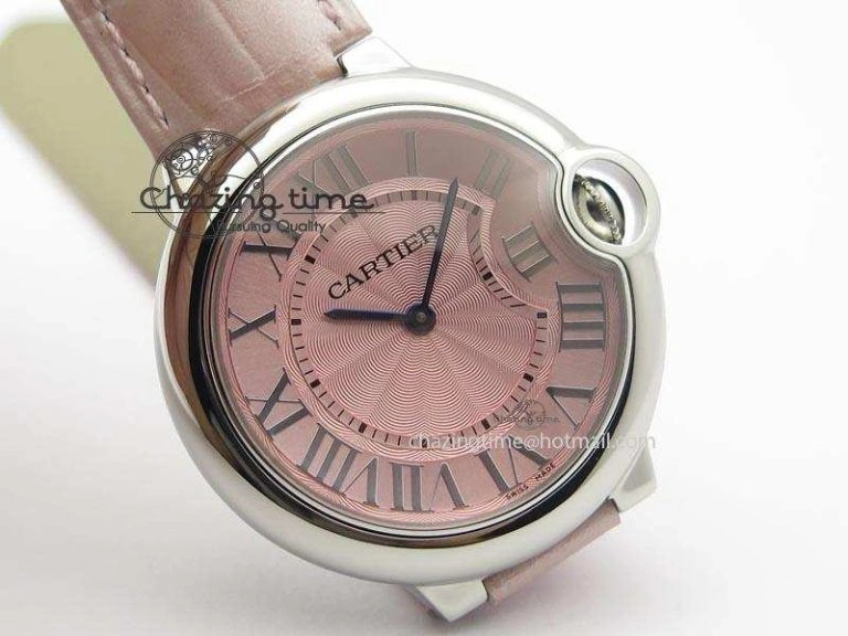 Ballon Bleu 36mm SS V6F Best Edition Pink Textured Dial On Pink Leather Strap Ronda Quartz