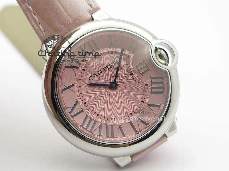 Ballon Bleu 36mm SS V6F Best Edition Pink Textured Dial On Pink Leather Strap Ronda Quartz