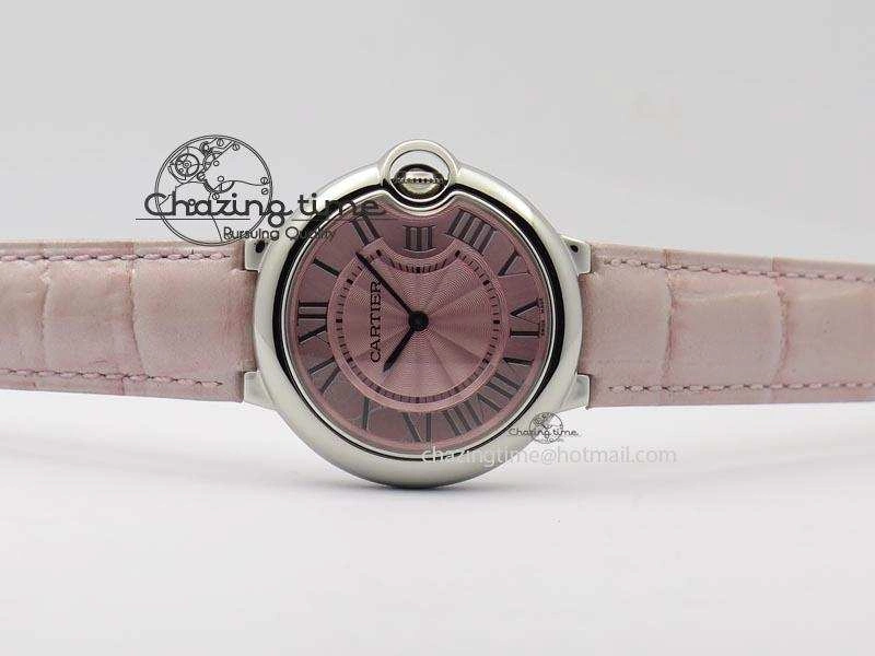 Ballon Bleu 36mm SS V6F Best Edition Pink Textured Dial On Pink Leather Strap Ronda Quartz