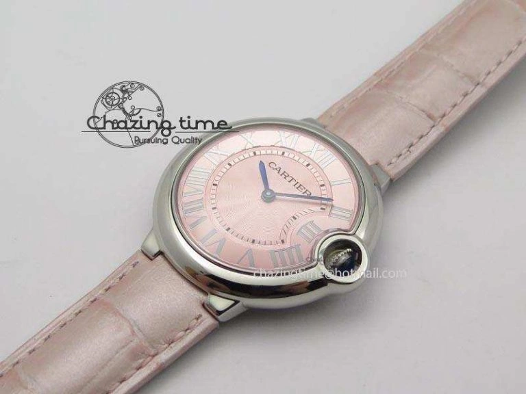 Ballon Bleu 36mm SS V6F Best Edition Pink Textured Dial On Pink Leather Strap Ronda Quartz