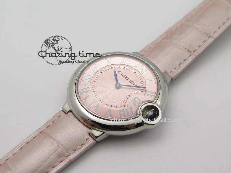 Ballon Bleu 36mm SS V6F Best Edition Pink Textured Dial On Pink Leather Strap Ronda Quartz