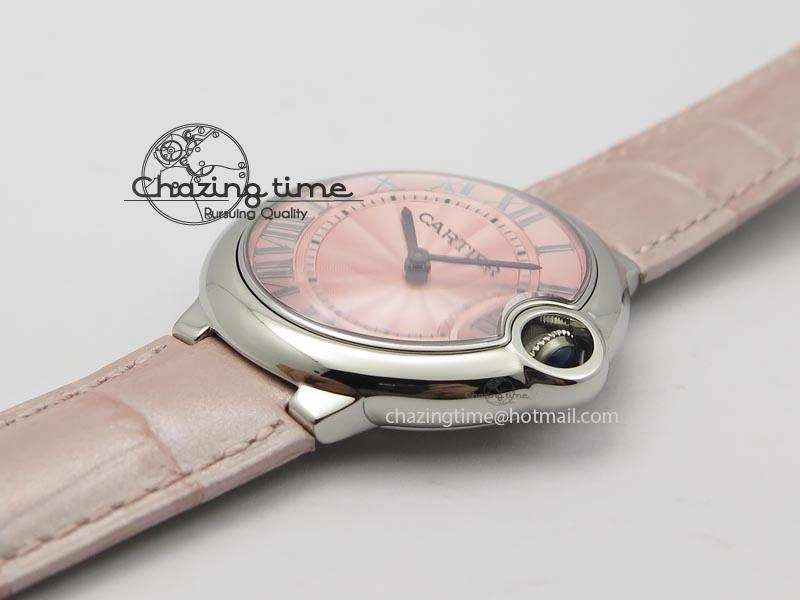 Ballon Bleu 36mm SS V6F Best Edition Pink Textured Dial On Pink Leather Strap Ronda Quartz
