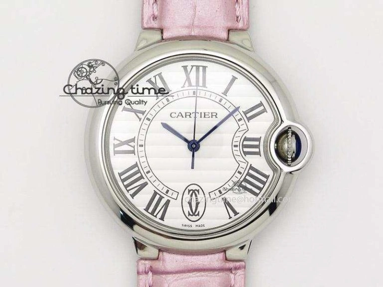 Ballon Bleu 36mm SS V6F White Textured Dial on Pink Leather Strap SEIKO NH05A