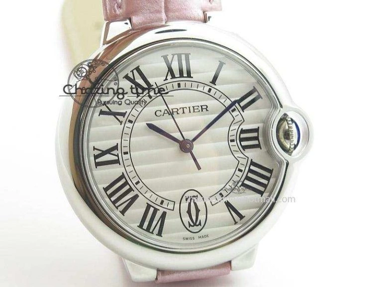 Ballon Bleu 36mm SS V6F White Textured Dial on Pink Leather Strap SEIKO NH05A