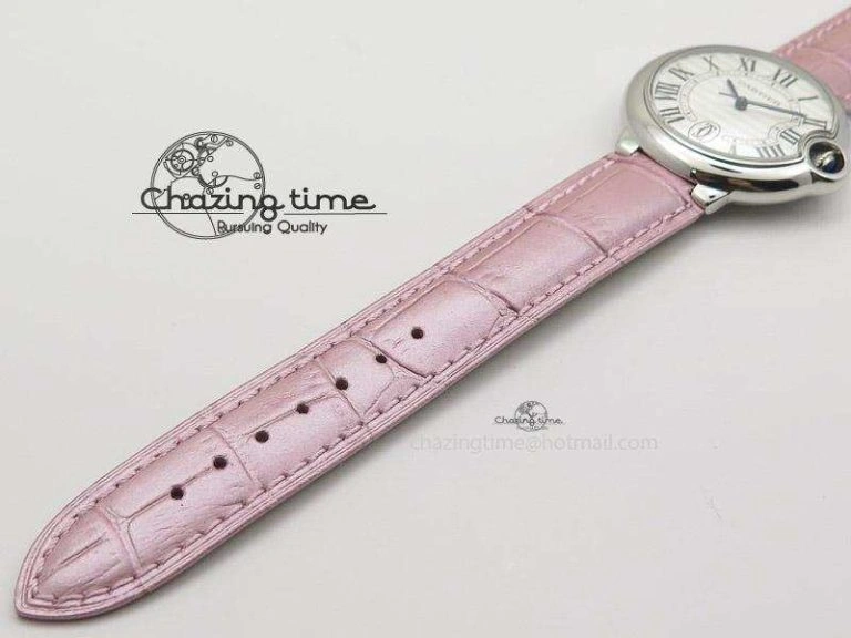 Ballon Bleu 36mm SS V6F White Textured Dial on Pink Leather Strap SEIKO NH05A