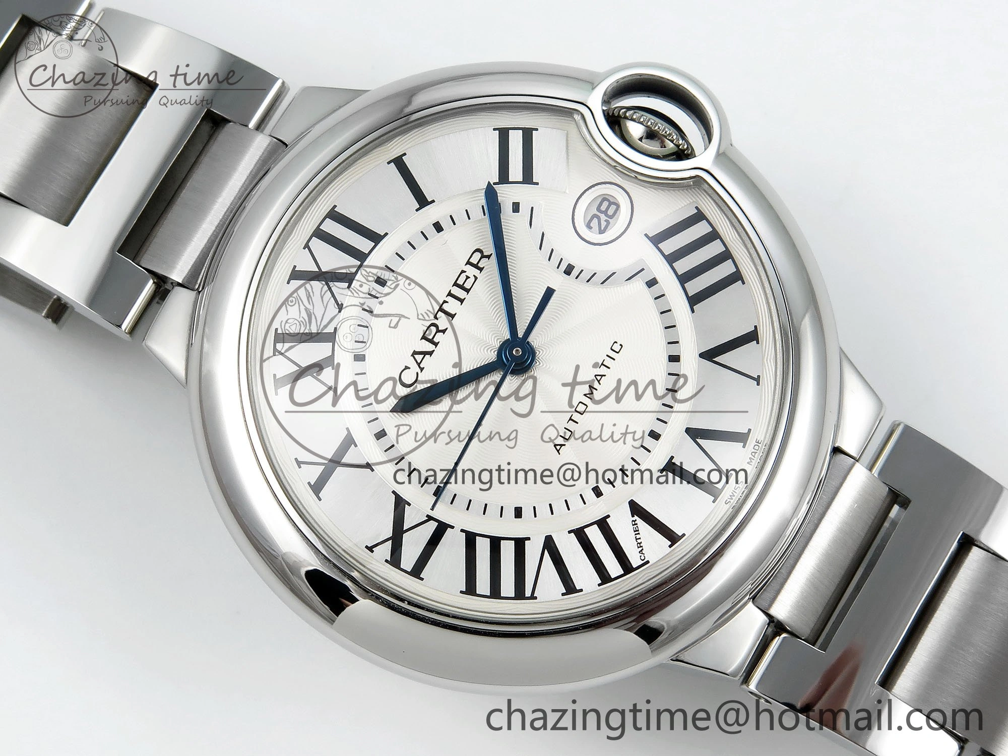 Ballon Bleu 40mm SS CHF 1:1 Best Edition White Texture Dial on SS Bracelet A2824