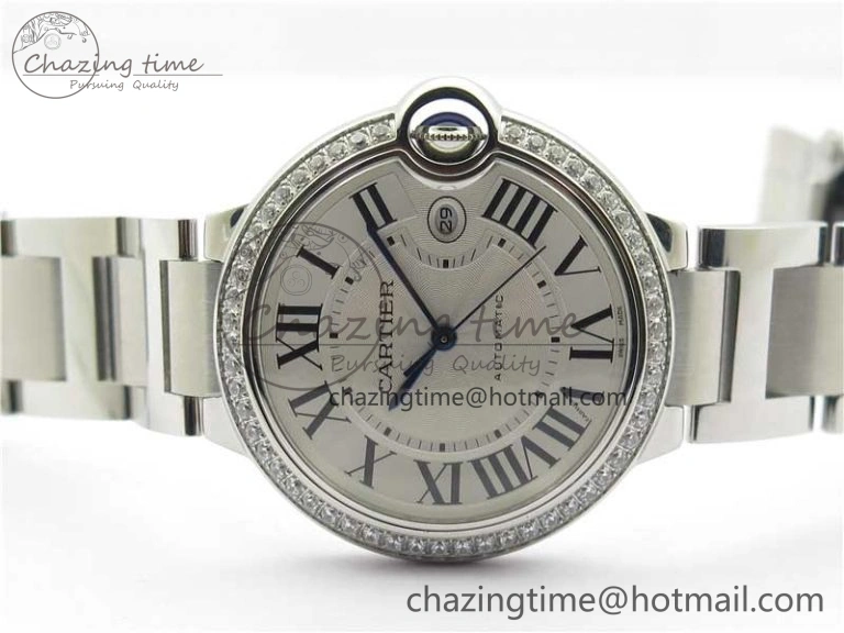 Ballon Bleu 42mm Crystal Bezel SS V6F 1:1 Best Edition White Texture Dial on SS Bracelet A2824