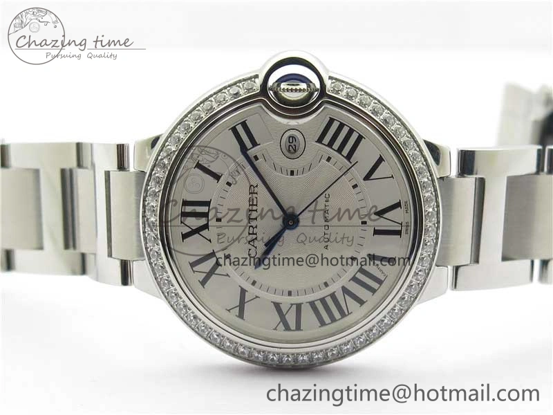 Ballon Bleu 42mm Crystal Bezel SS V6F 1:1 Best Edition White Texture Dial on SS Bracelet A2824