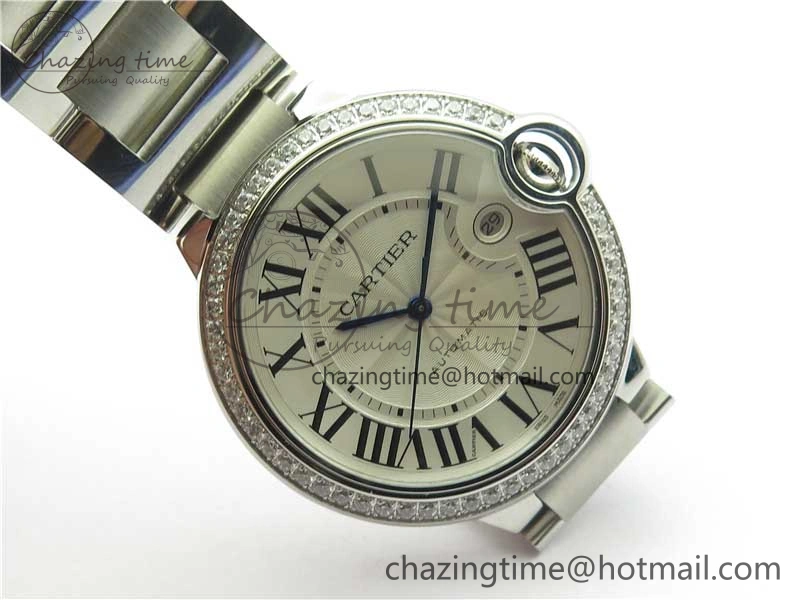 Ballon Bleu 42mm Crystal Bezel SS V6F 1:1 Best Edition White Texture Dial on SS Bracelet A2824