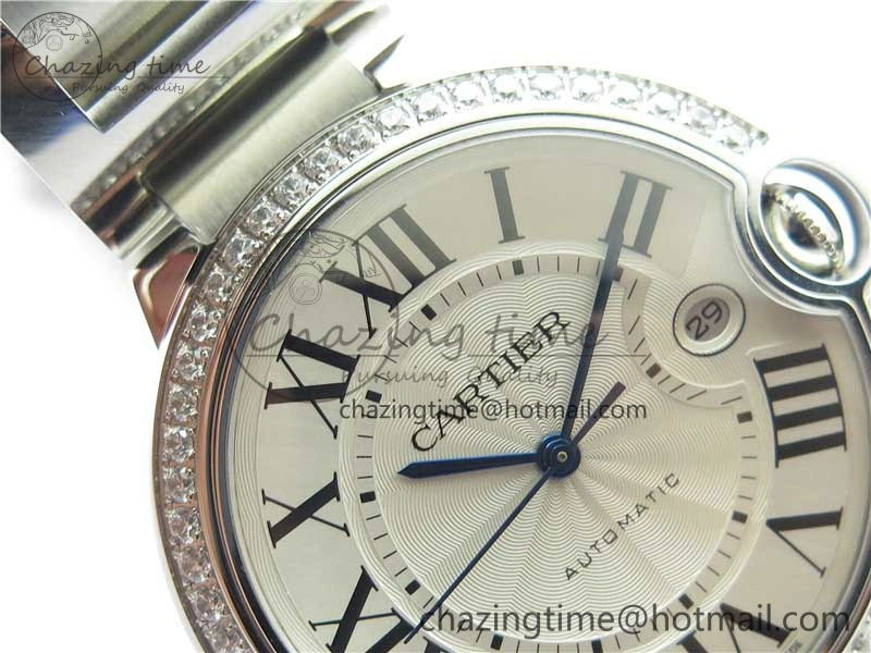 Ballon Bleu 42mm Crystal Bezel SS V6F 1:1 Best Edition White Texture Dial on SS Bracelet A2824