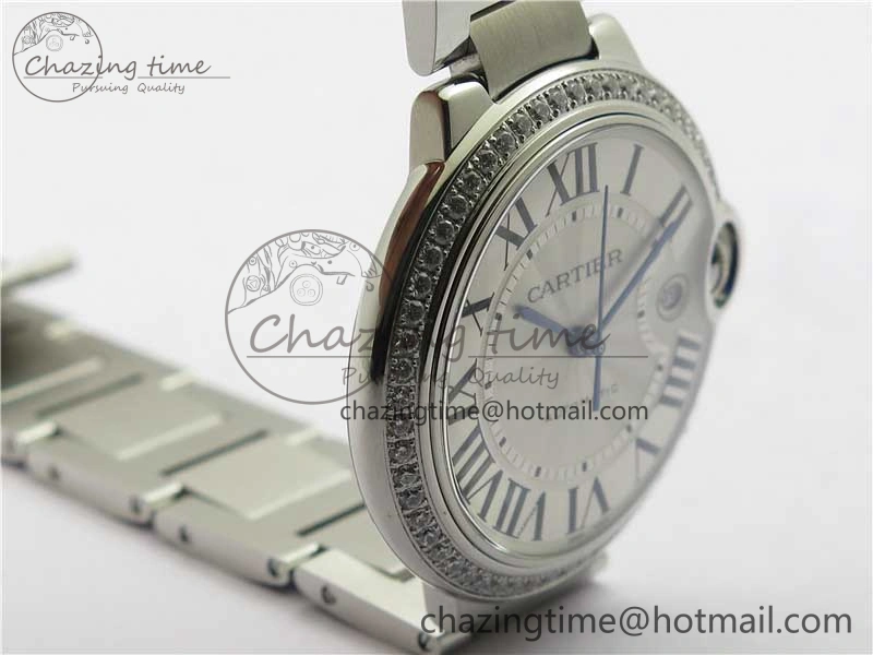Ballon Bleu 42mm Crystal Bezel SS V6F 1:1 Best Edition White Texture Dial on SS Bracelet A2824