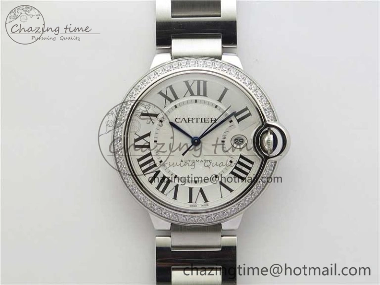 Ballon Bleu 42mm Crystal Bezel SS V6F 1:1 Best Edition White Texture Dial on SS Bracelet A2824