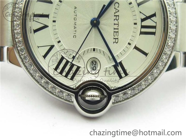 Ballon Bleu 42mm Crystal Bezel SS V6F 1:1 Best Edition White Texture Dial on SS Bracelet A2824