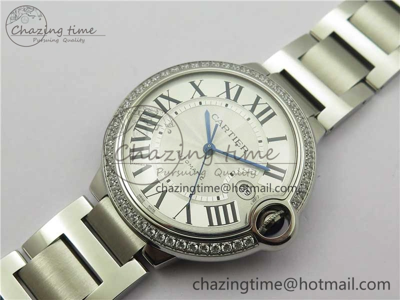 Ballon Bleu 42mm Crystal Bezel SS V6F 1:1 Best Edition White Texture Dial on SS Bracelet A2824