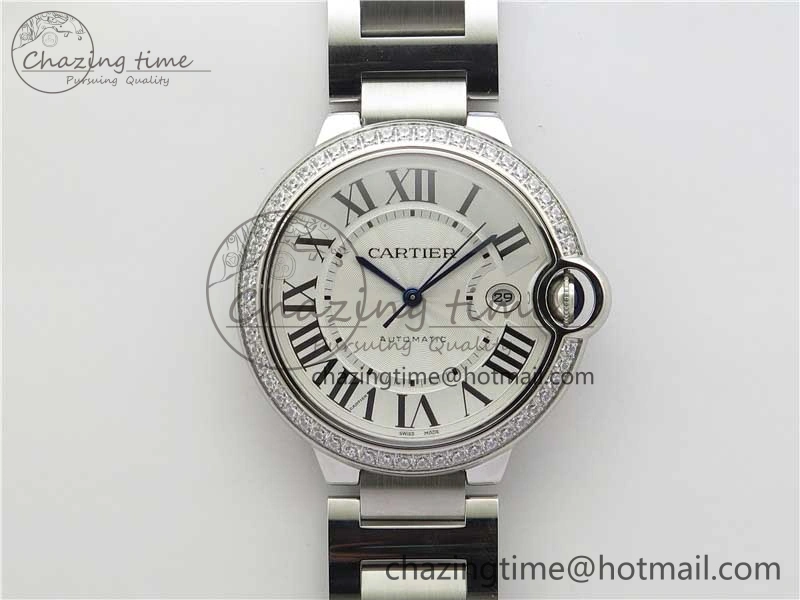 Ballon Bleu 42mm Crystal Bezel SS V6F 1:1 Best Edition White Texture Dial on SS Bracelet A2824
