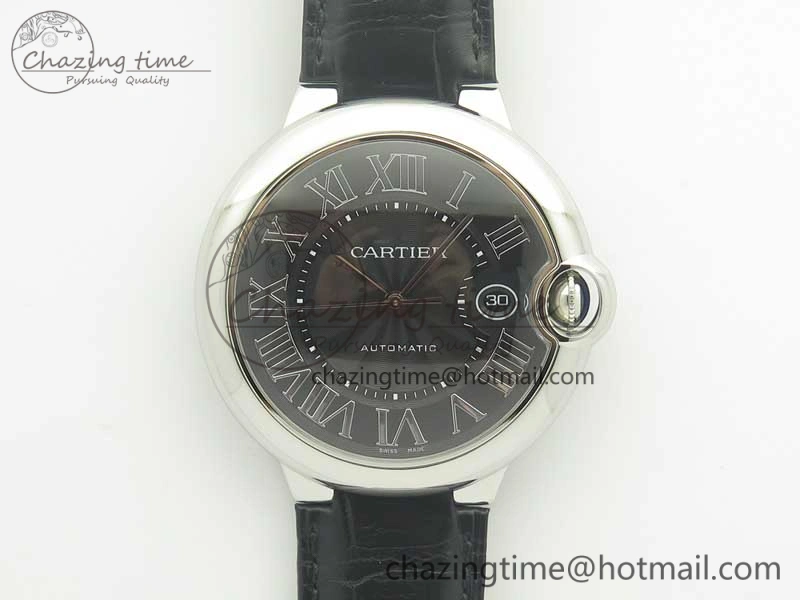 Ballon Bleu 42mm SS AF 1:1 Best Edition Black Texture Dial on Black Crocodile Strap A2892