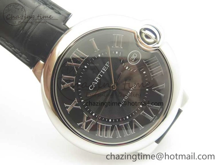 Ballon Bleu 42mm SS AF 1:1 Best Edition Black Texture Dial on Black Crocodile Strap A2892