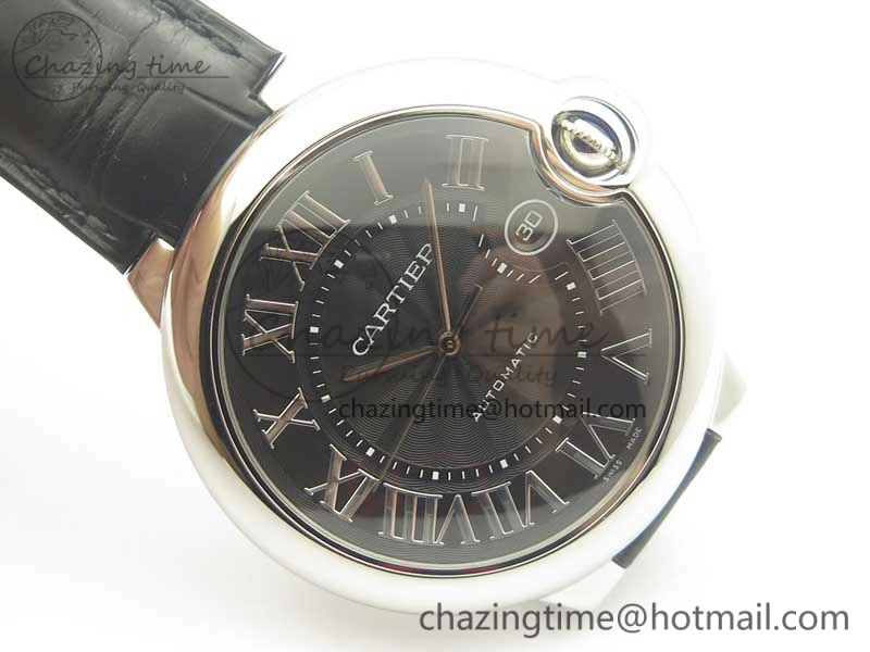 Ballon Bleu 42mm SS AF 1:1 Best Edition Black Texture Dial on Black Crocodile Strap A2892