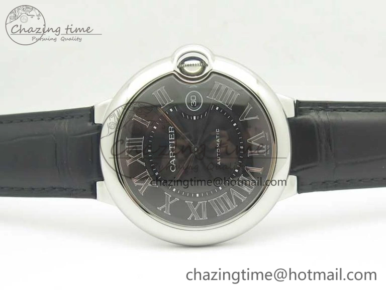 Ballon Bleu 42mm SS AF 1:1 Best Edition Black Texture Dial on Black Crocodile Strap A2892