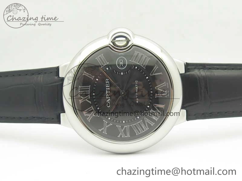 Ballon Bleu 42mm SS AF 1:1 Best Edition Black Texture Dial on Black Crocodile Strap A2892