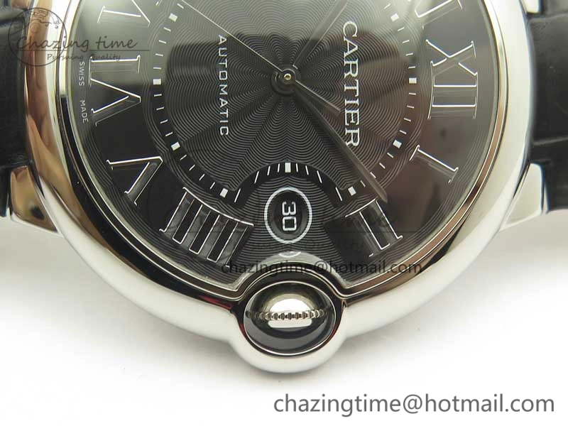 Ballon Bleu 42mm SS AF 1:1 Best Edition Black Texture Dial on Black Crocodile Strap A2892